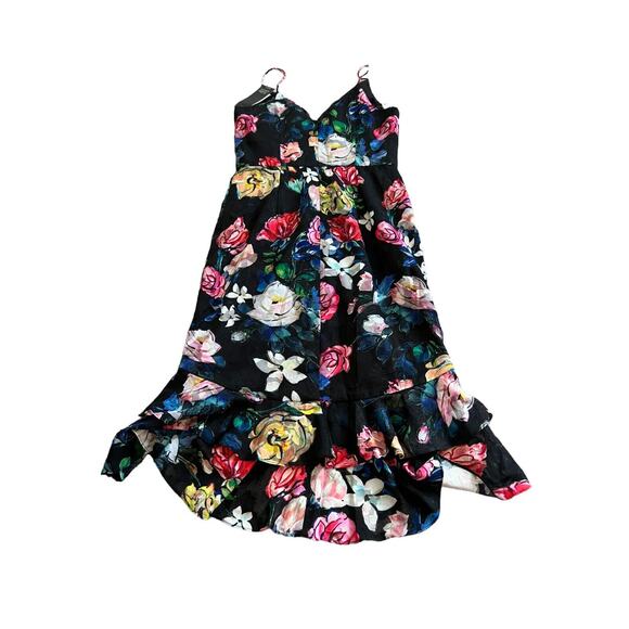 Aidan Mattox Womens Dress Black 6 Floral Cocktail Ruched Ruffle High Low - Picture 3 of 10